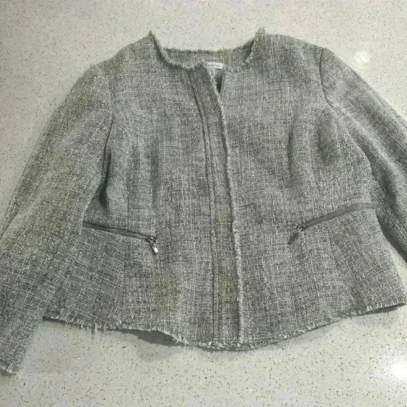 Liz Claiborne women’s tweed zip up fringe jacket size L - Picture 11 of 12